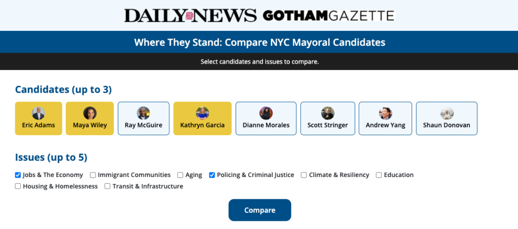 Candidate Comparison Tool for the Daily News and Gotham Gazette